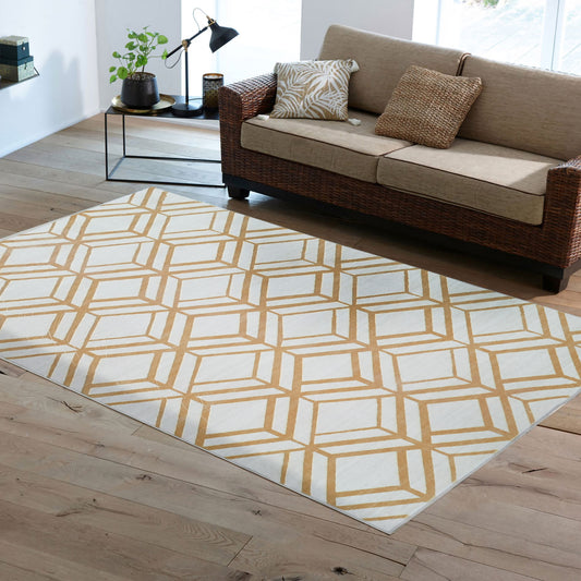 Angeleno 2.5D Hexagonal Tessellation Faux Chinchilla Fur Area Rug, Orange