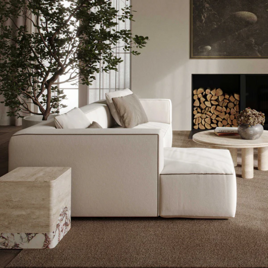 Alice Left-Facing L-Shaped Linen Sectional, Cream
