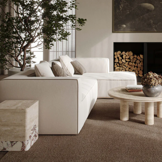 Alice Right-Facing L-Shaped Linen Sectional, Cream