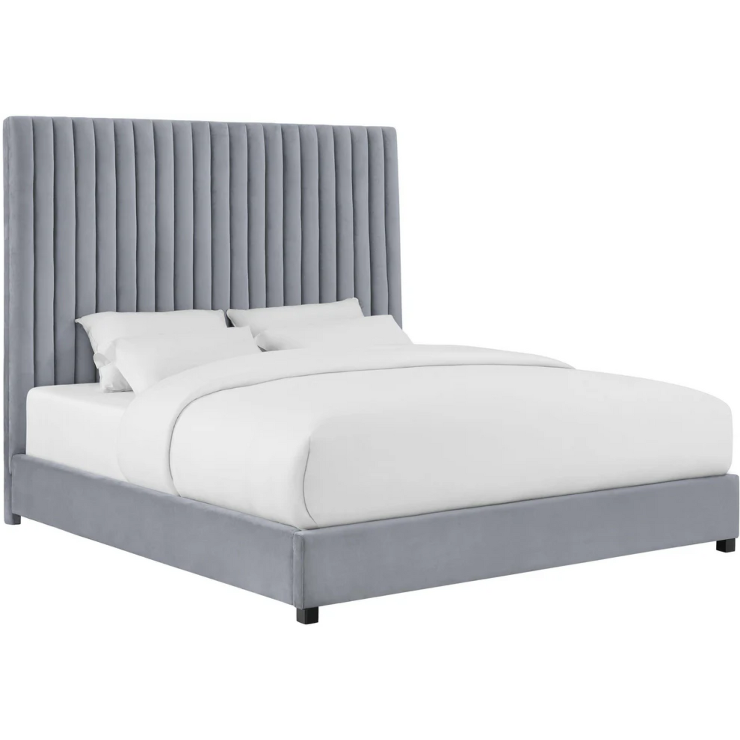 Arabella Channel Tufted Velvet King Bed, Light Gray