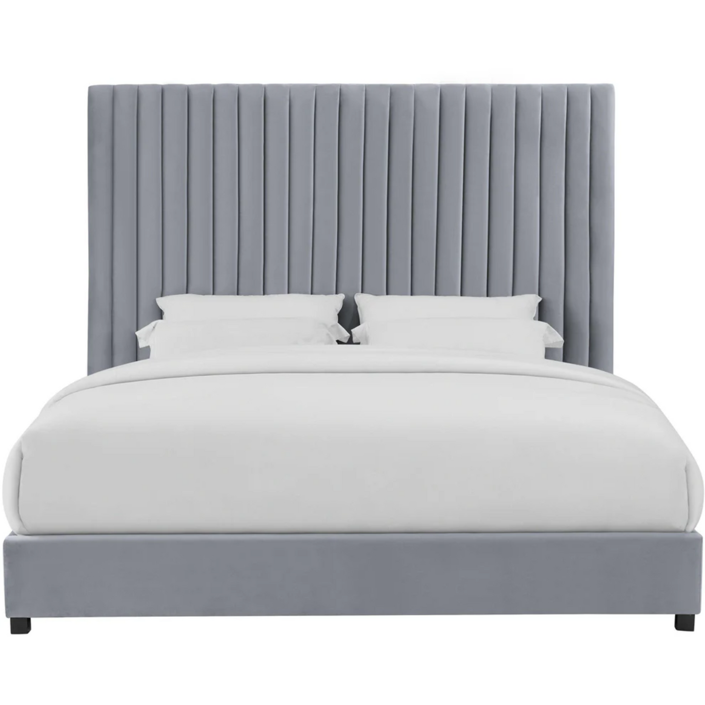 Arabella Channel Tufted Velvet King Bed, Light Gray