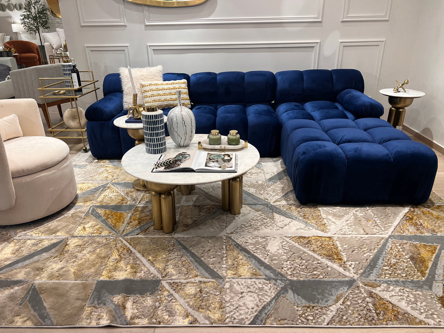 Maximus Origami Indoor | Outdoor Area Rug, Gold & Platinum