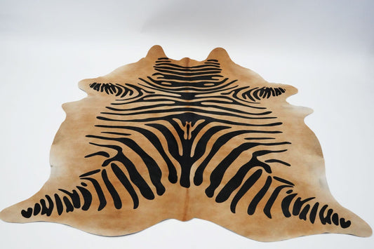 Authentic Leather Hides, Cowhide Area Rug, Caramel Zebra