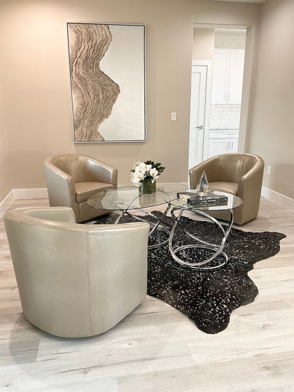 Authentic Leather Hides, Cowhide Area Rug, Black & Metallic Silver
