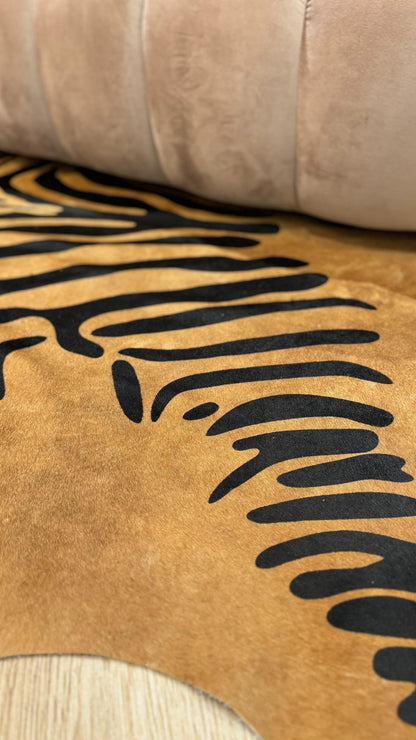 Authentic Leather Hides, Cowhide Area Rug, Caramel Zebra