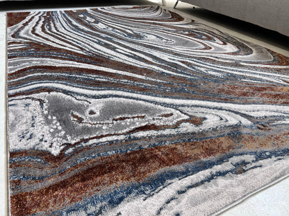 Devo Timeless Erosion Area Rug, Platinum & Earth