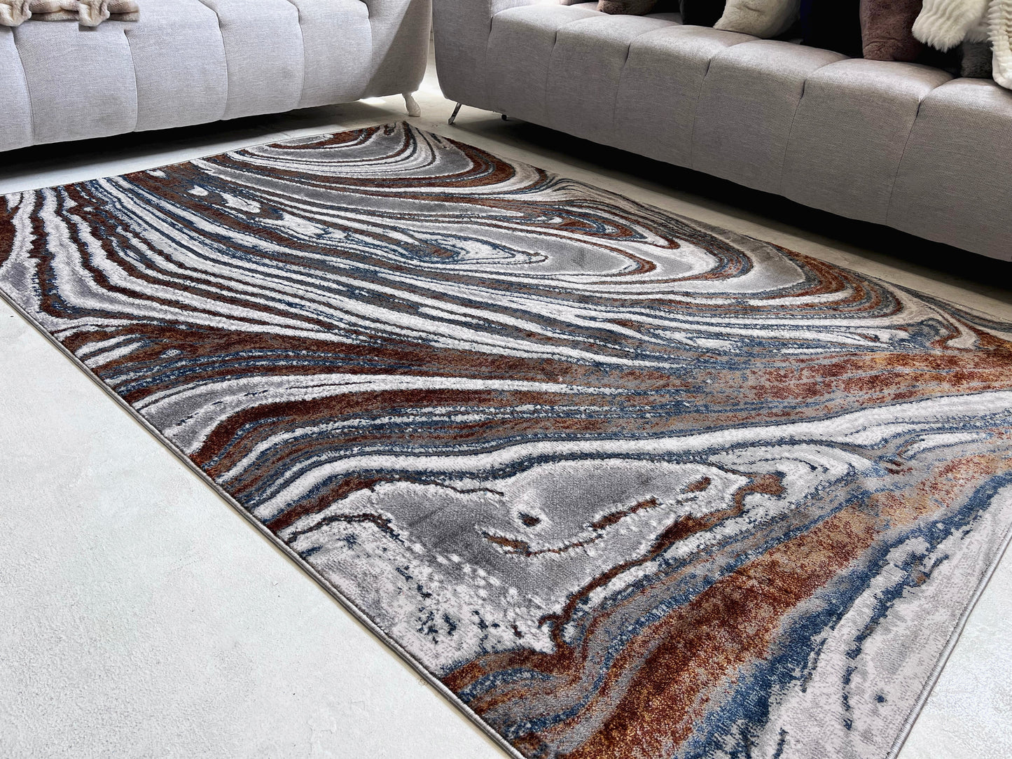Devo Timeless Erosion Area Rug, Platinum & Earth