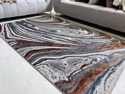 Devo Timeless Erosion Area Rug, Platinum & Earth