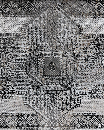Devo Sacred Temple Area Rug, Platinum & Gray