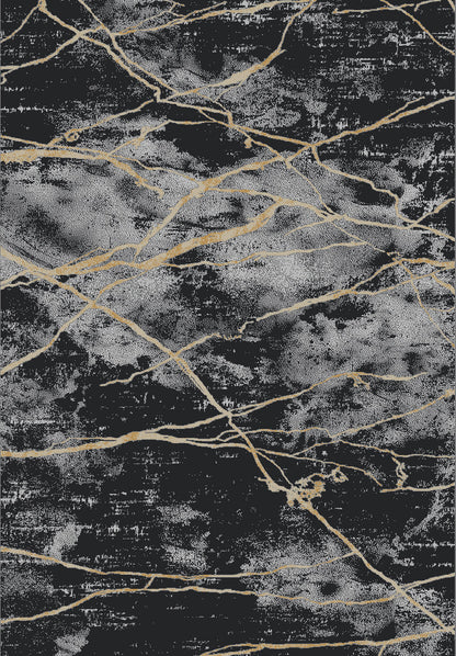 Devo Marble Tempest Area Rug, Platinum & Charcoal