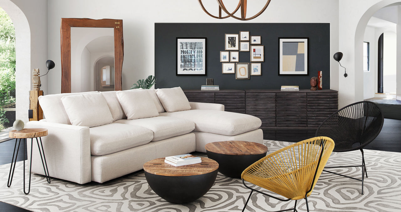 Eden 2 Piece Reversible Fabric Sectional, Cream