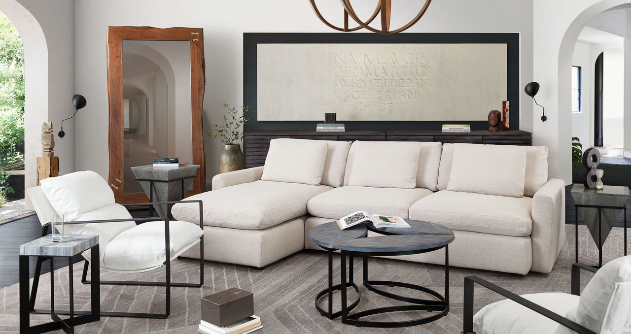 Eden 2 Piece Reversible Fabric Sectional, Cream