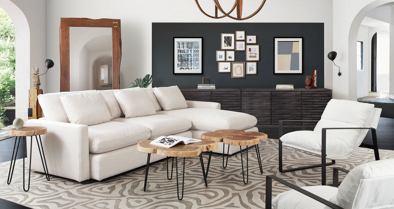 Eden 2 Piece Reversible Fabric Sectional, Cream