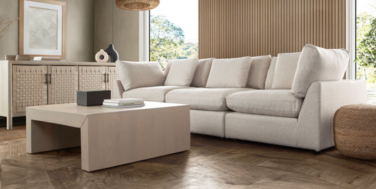 Eden 3 Piece Fabric Modular Sofa Sectional, Cream
