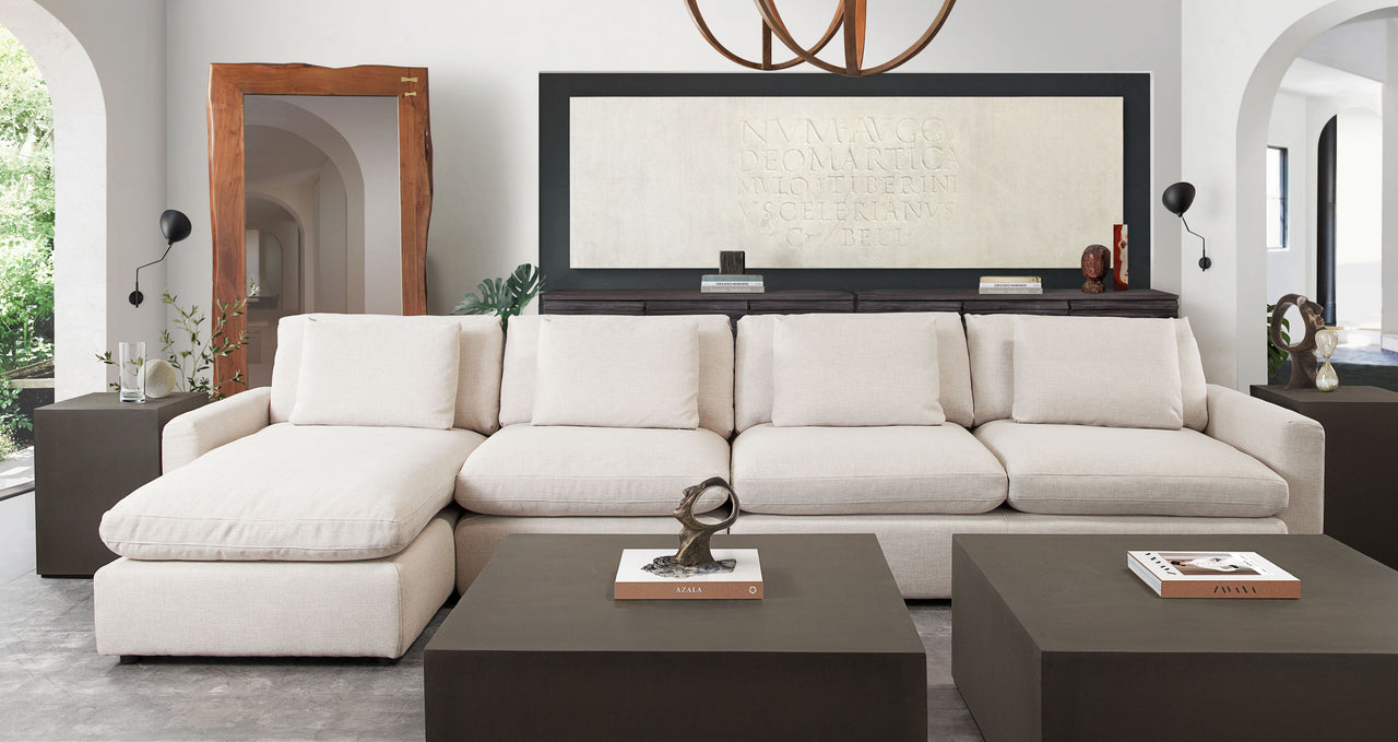 Eden 3 Piece Reversible Fabric Sectional, Cream