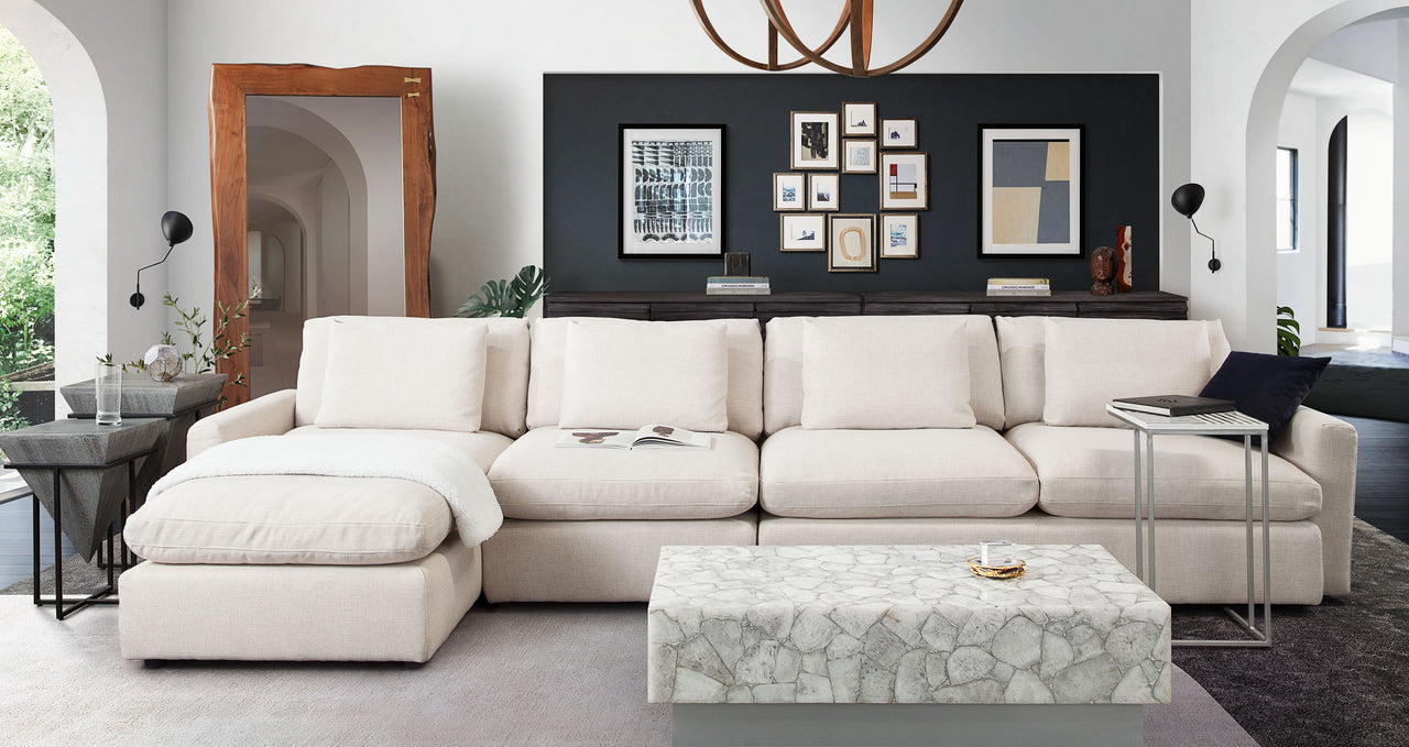 Eden 3 Piece Reversible Fabric Sectional, Cream