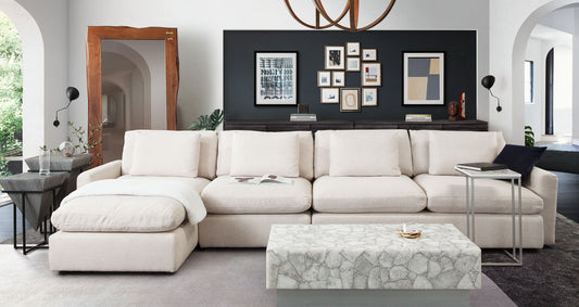 Eden 3 Piece Reversible Fabric Sectional, Cream