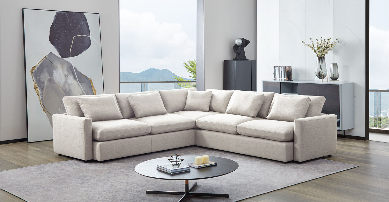 Eden 3 Piece Fabric Modular Corner Sectional, Cream