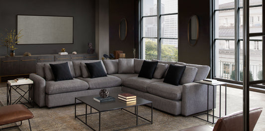 Eden 3 Piece Fabric Modular Corner Sectional, Gray