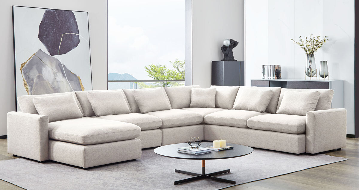 Eden 5 Piece Fabric Modular Sectional, Cream