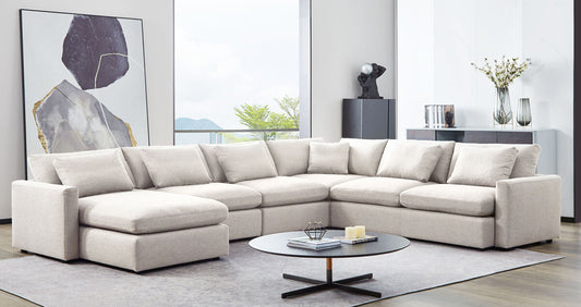 Eden 5 Piece Fabric Modular Sectional, Cream