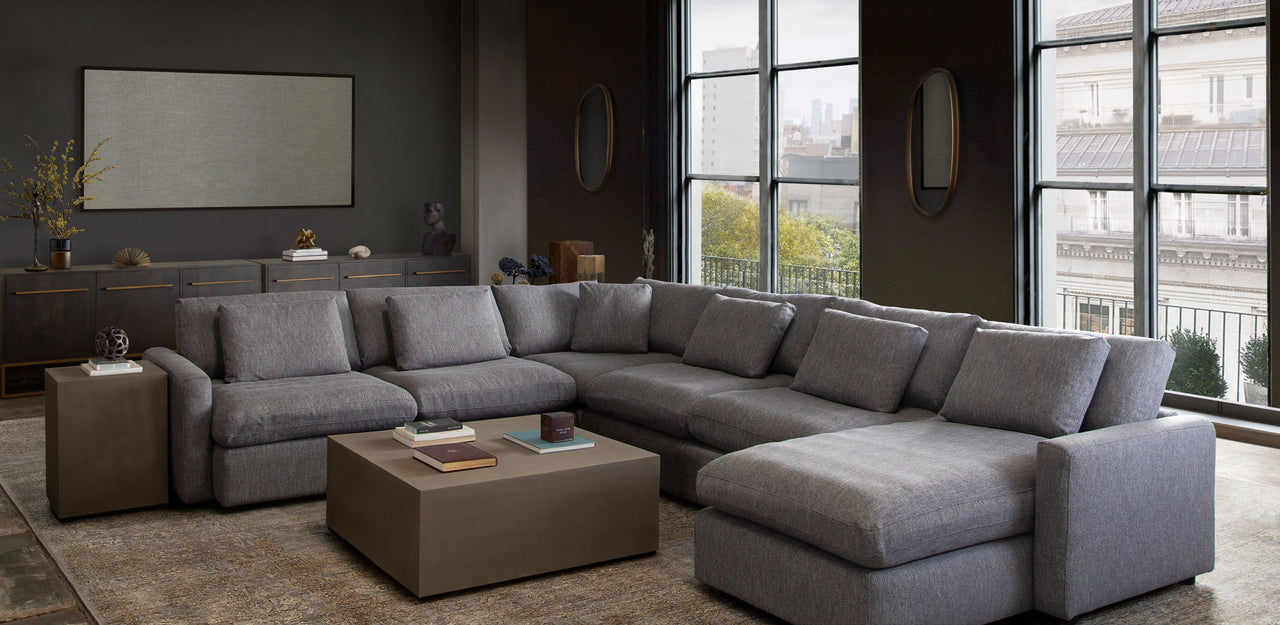 Eden 5 Piece Fabric Modular Sectional, Gray