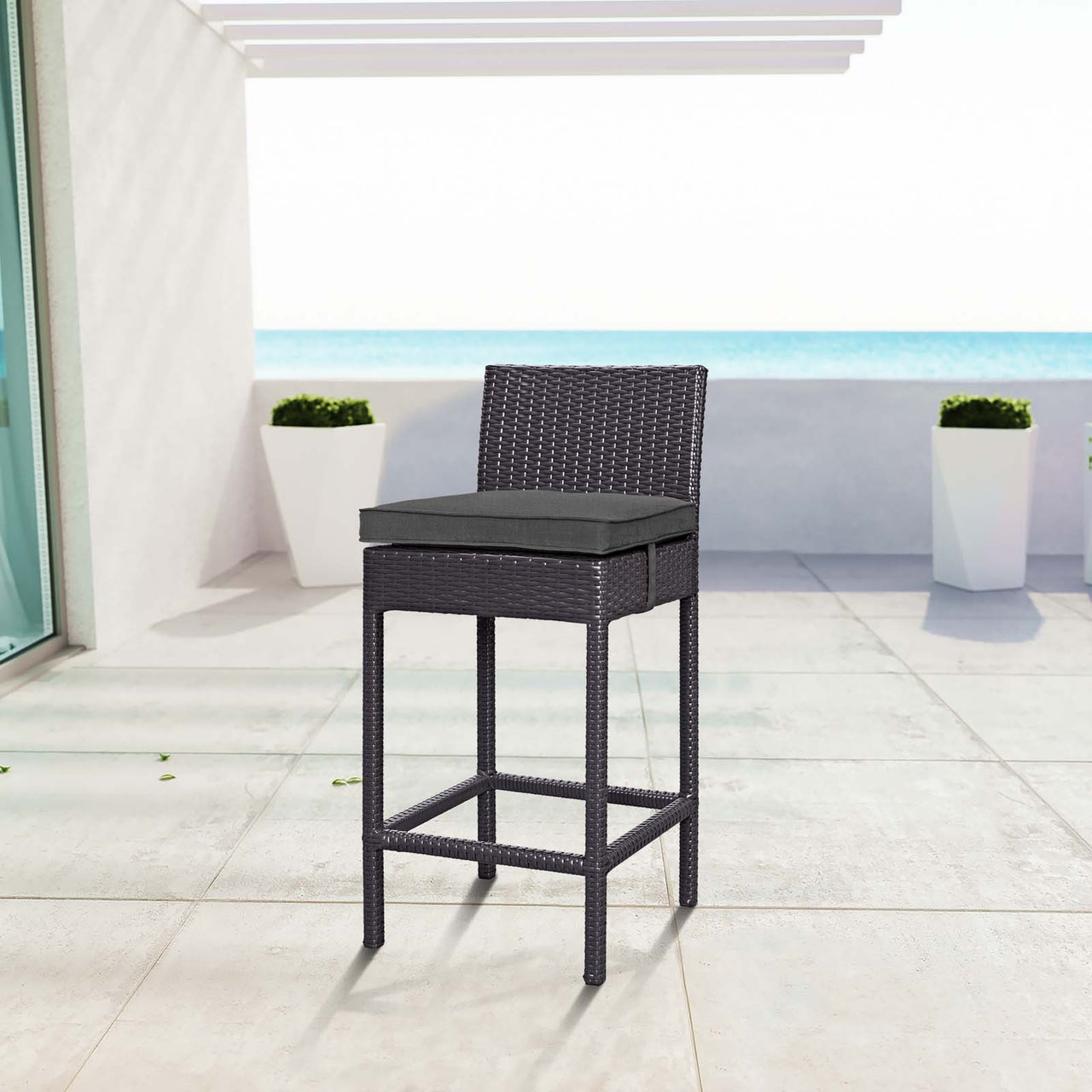 Convene Outdoor Patio Fabric Bar Stool, Espresso & Charcoal