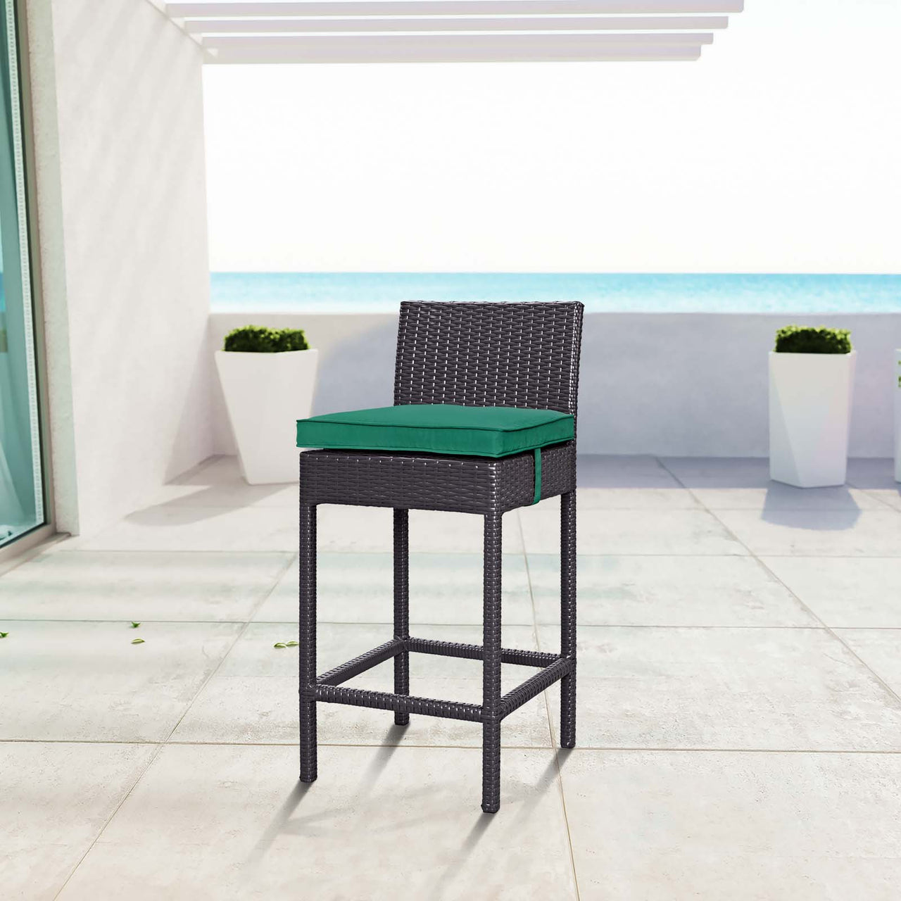 Convene Outdoor Patio Fabric Bar Stool, Espresso & Green