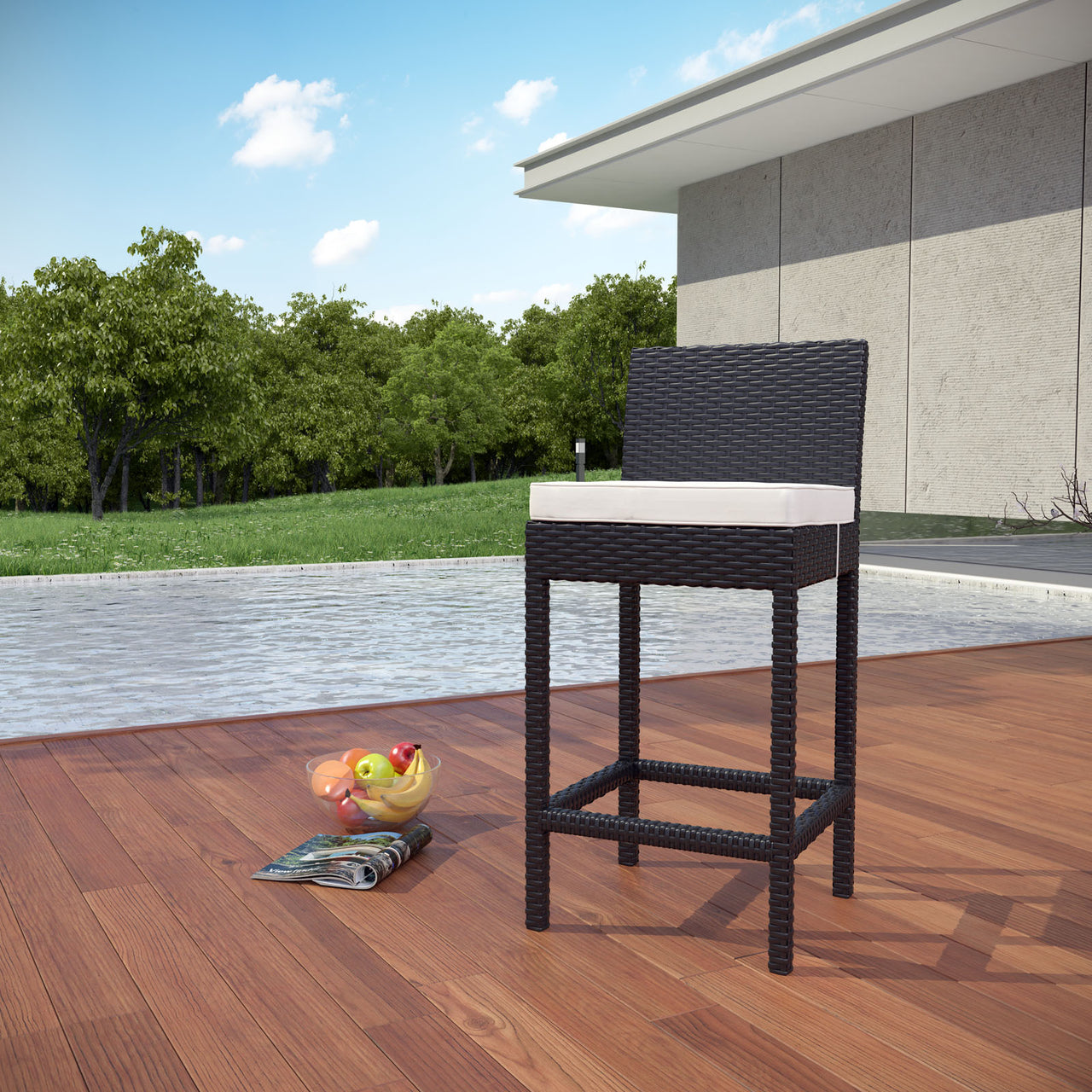 Conversation Alfresco Fabric Bar Stool, Espresso & White