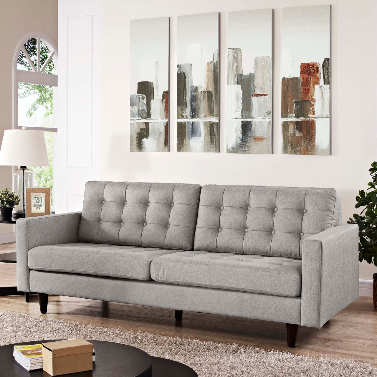 Dynasty Textured Fabric Sofa, Light Gray