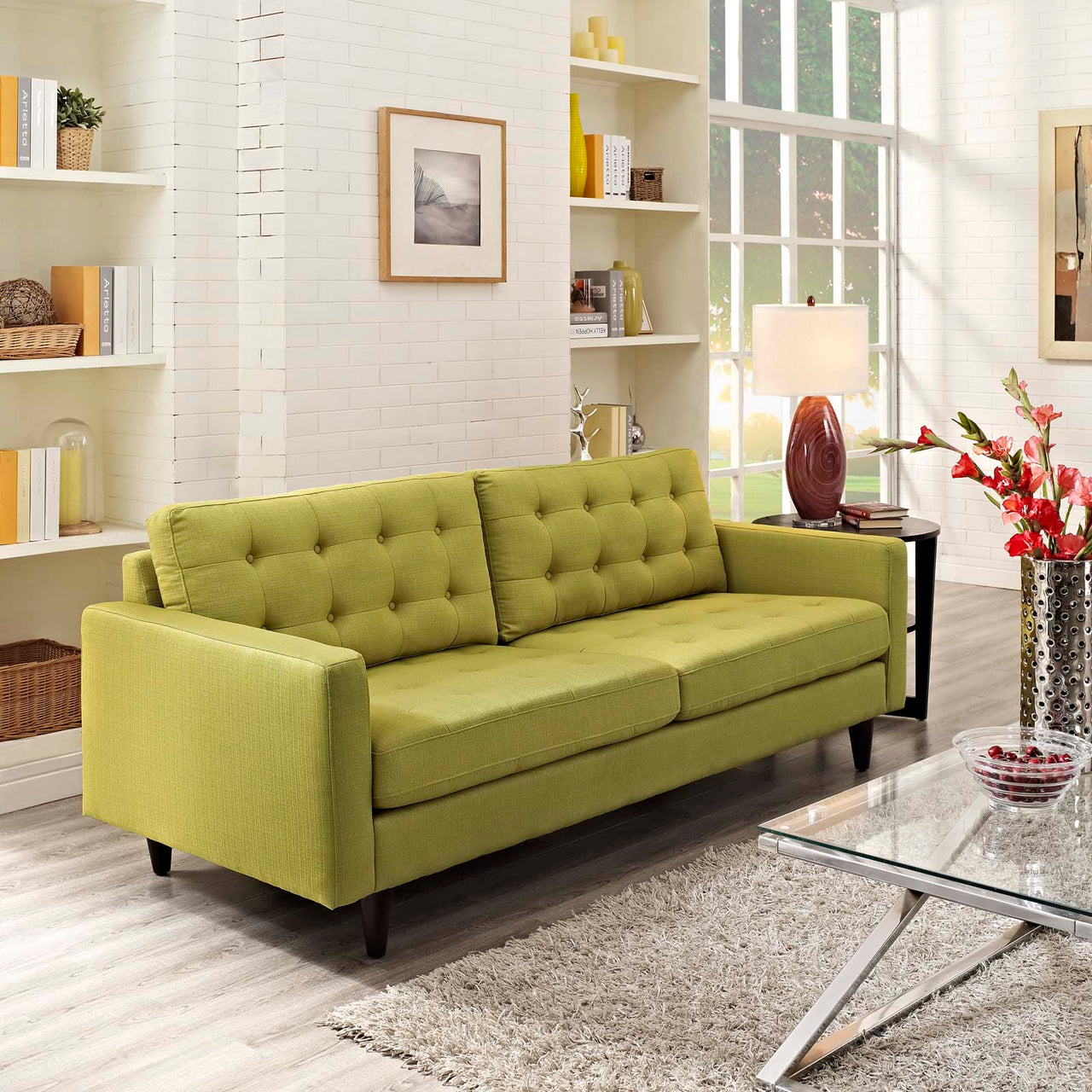 Dynasty Textured Fabric Sofa, Chartreuse