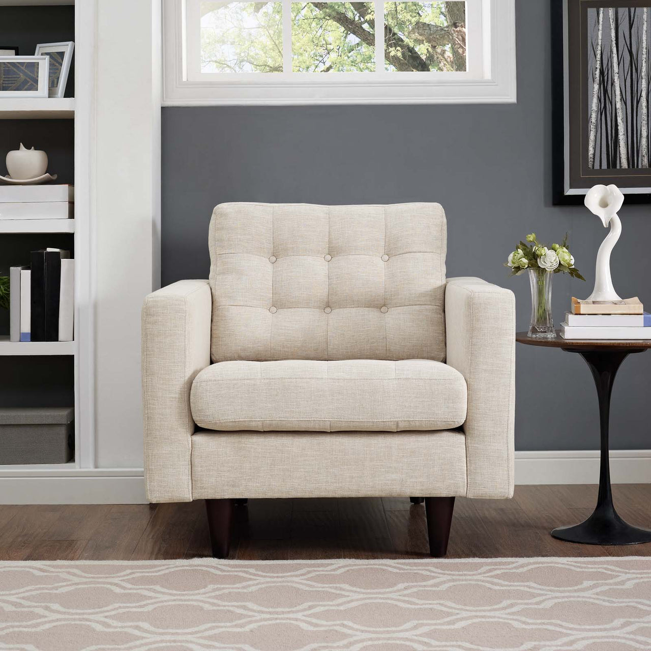 Empress Upholstered Fabric Armchair, Beige