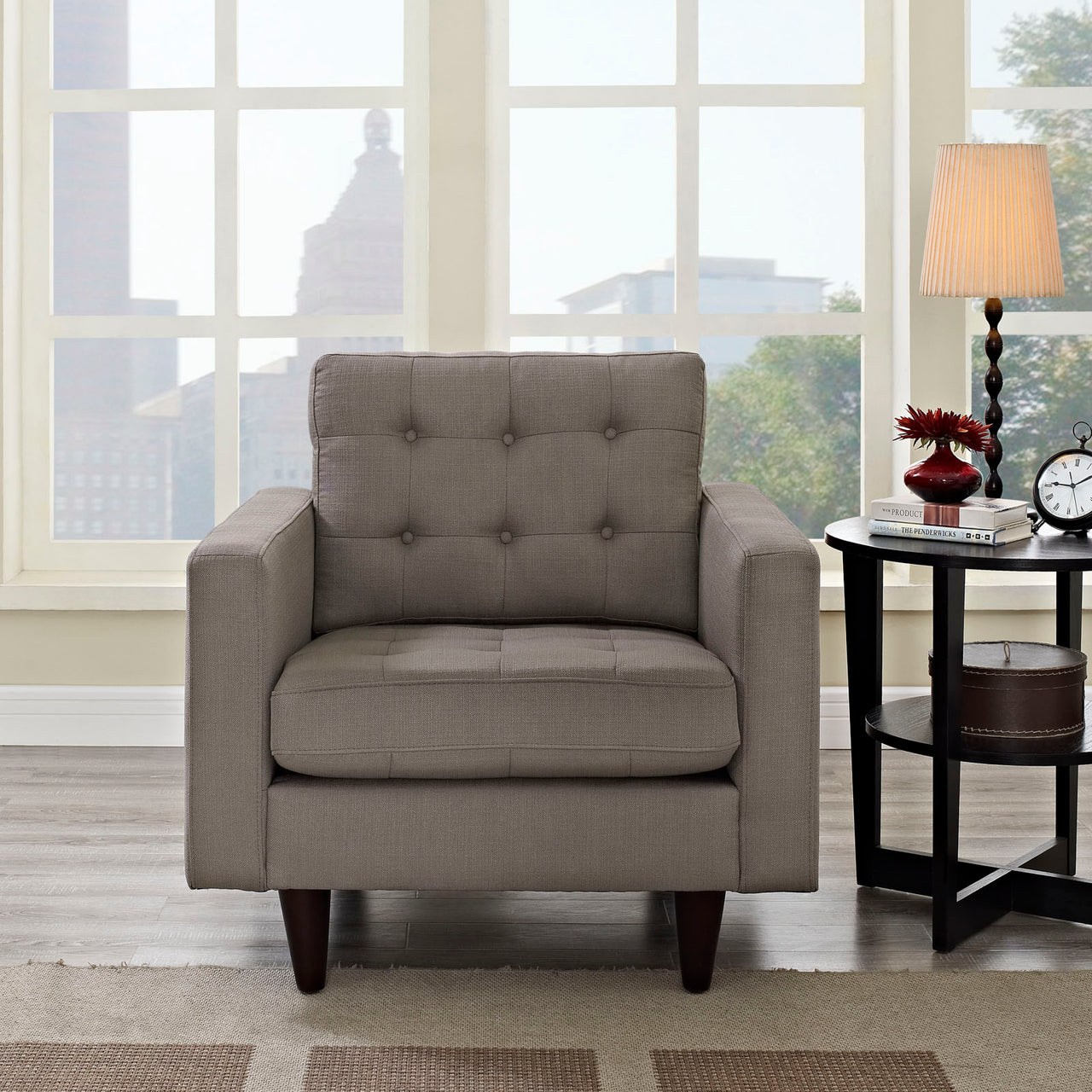 Empress Upholstered Fabric Armchair, Granite