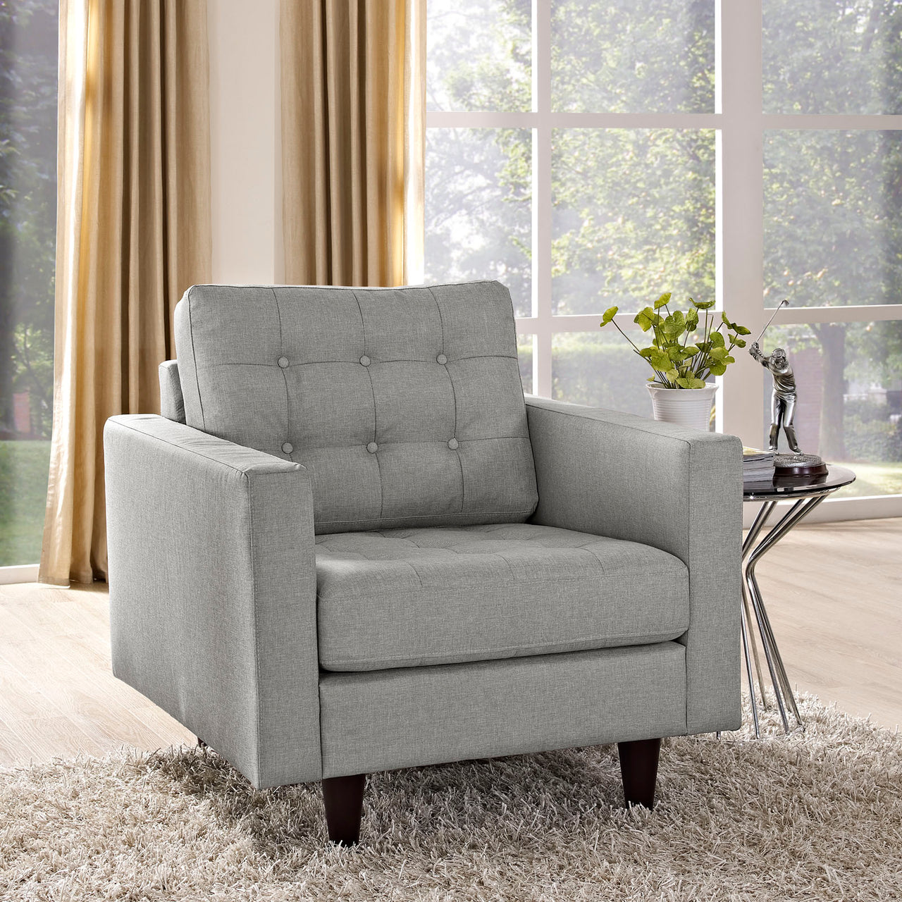 Dynasty Textured Fabric Armchair, Light Gray