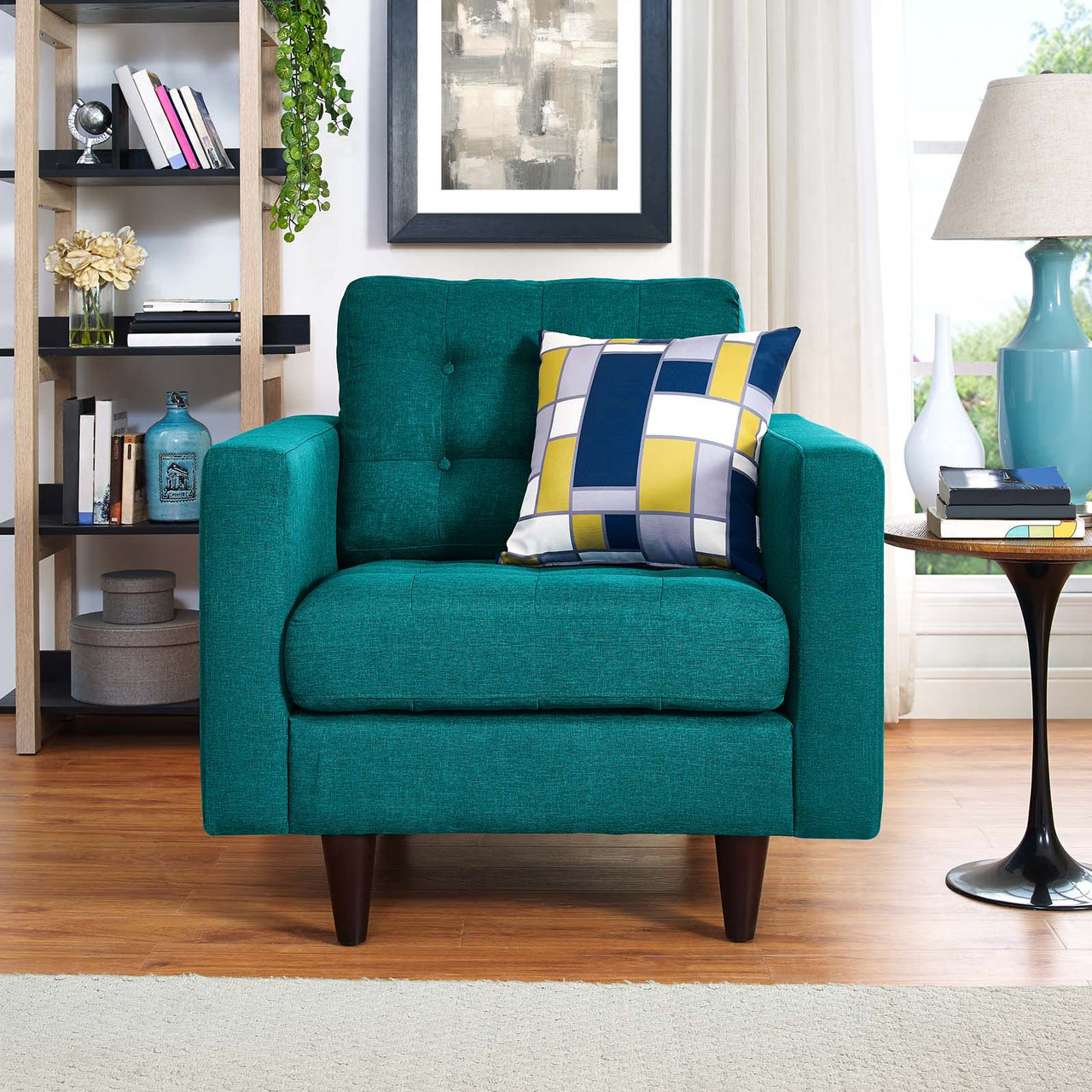 Empress Upholstered Fabric Armchair, Teal