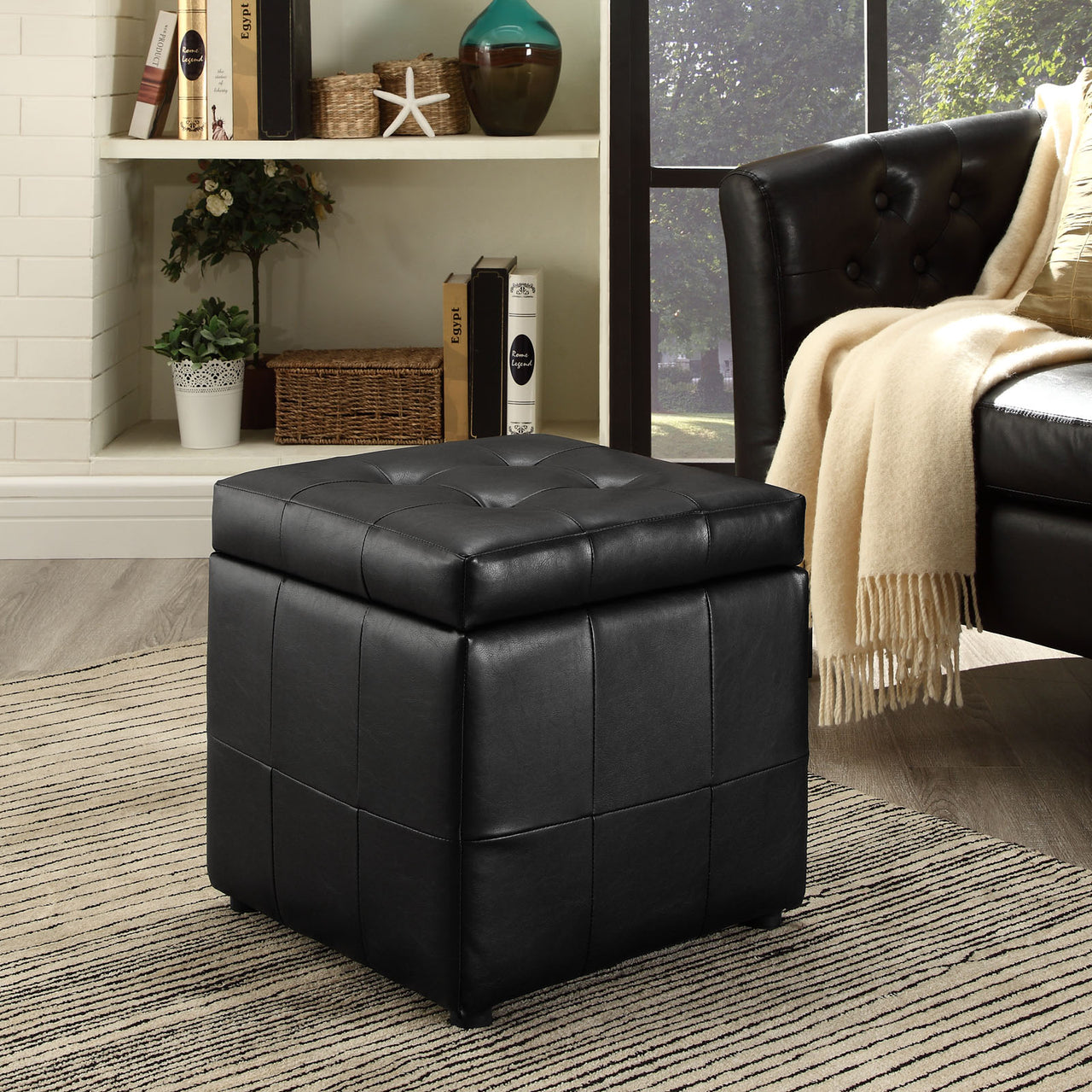 Havenstone Storage Eco-Leather Ottoman, Black