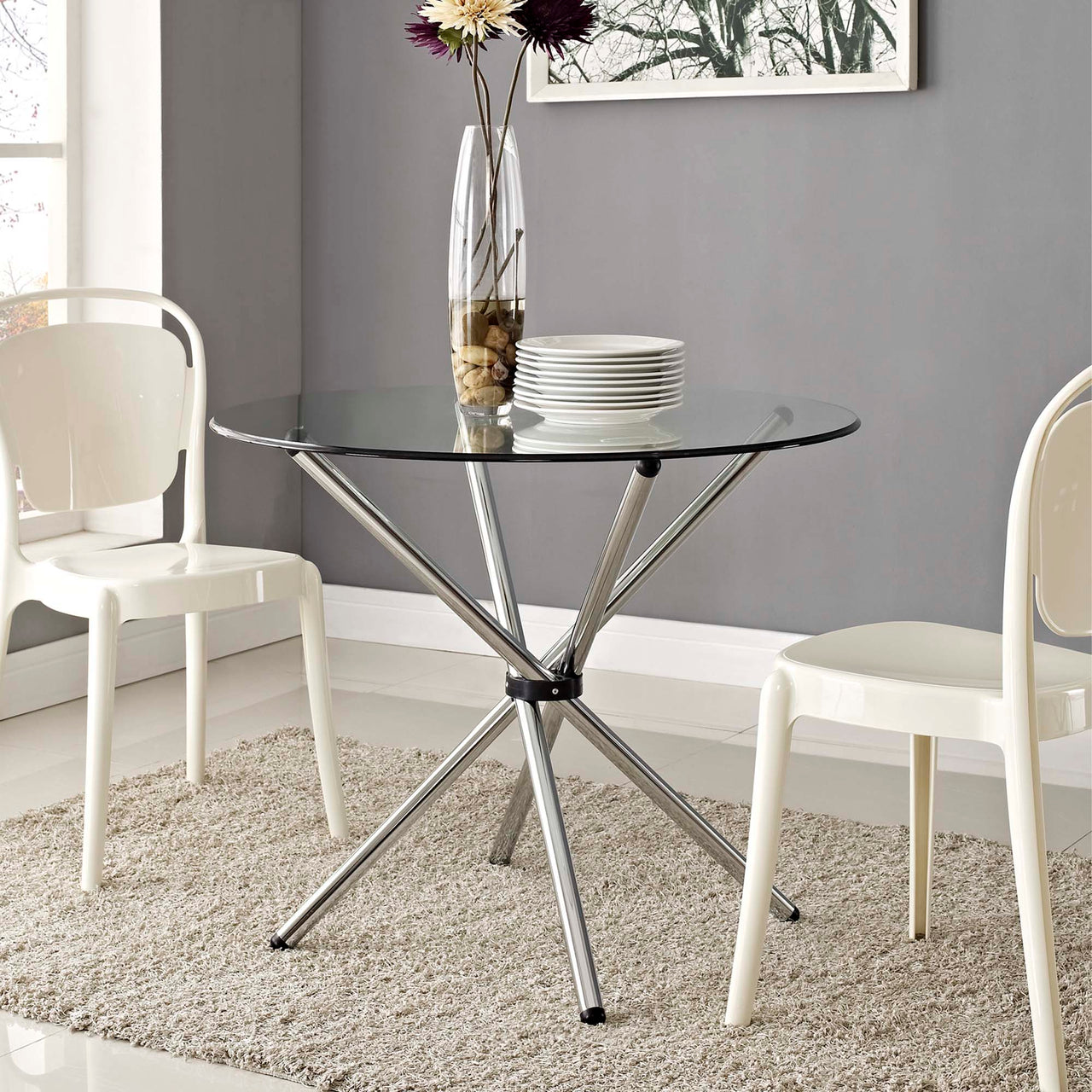 Rod Round Dining Table, Clear