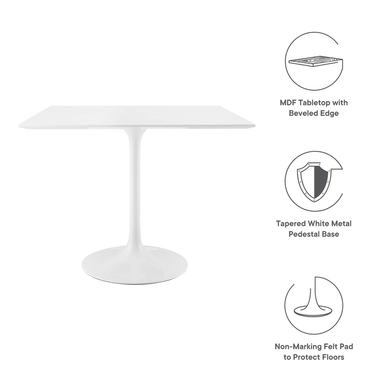 Ensemble Square Dining Table, Medium, White