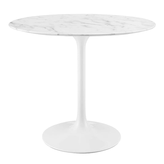 Ensemble Round Faux Marble Dining Table, Small, White