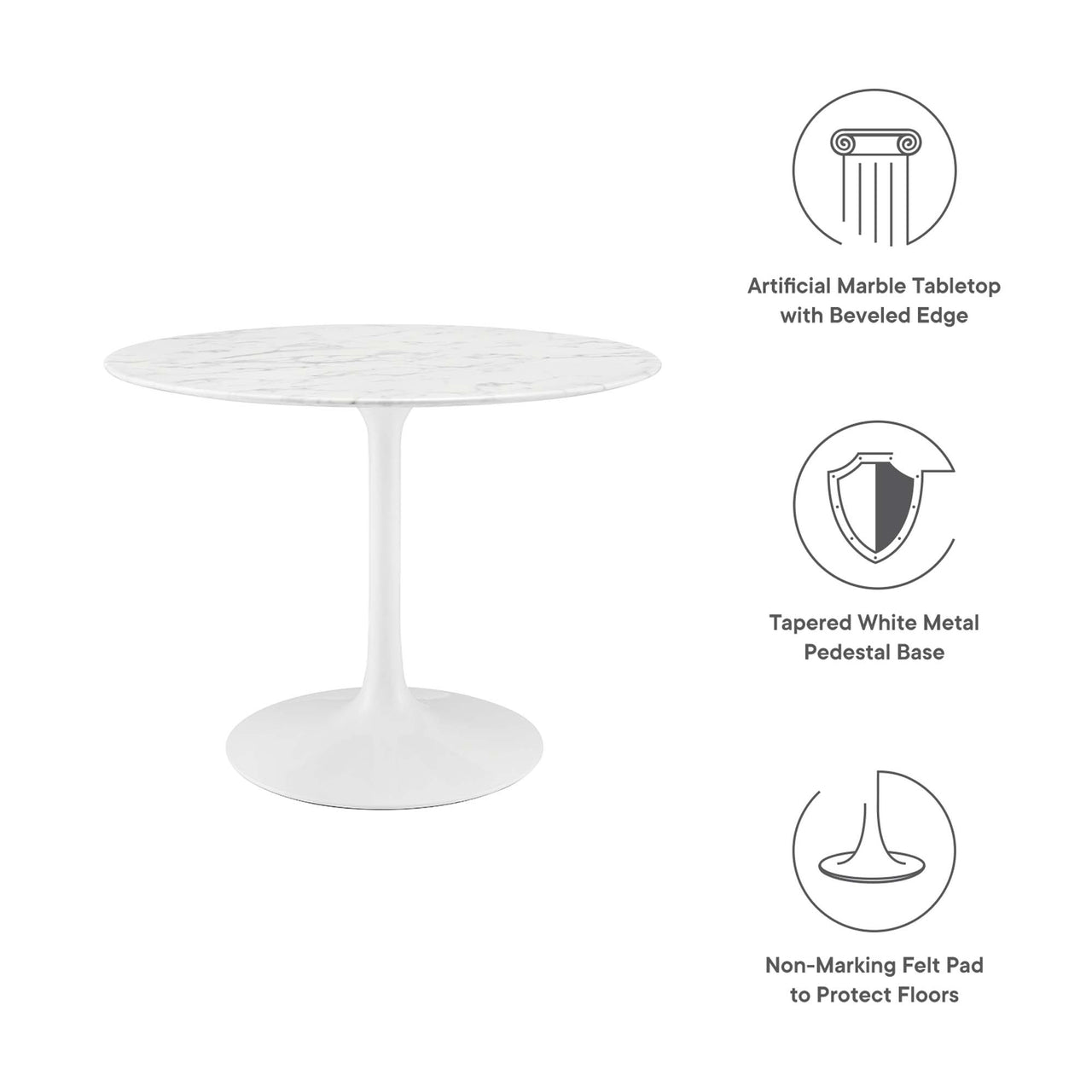 Ensemble Round Faux Marble Dining Table, Medium, White