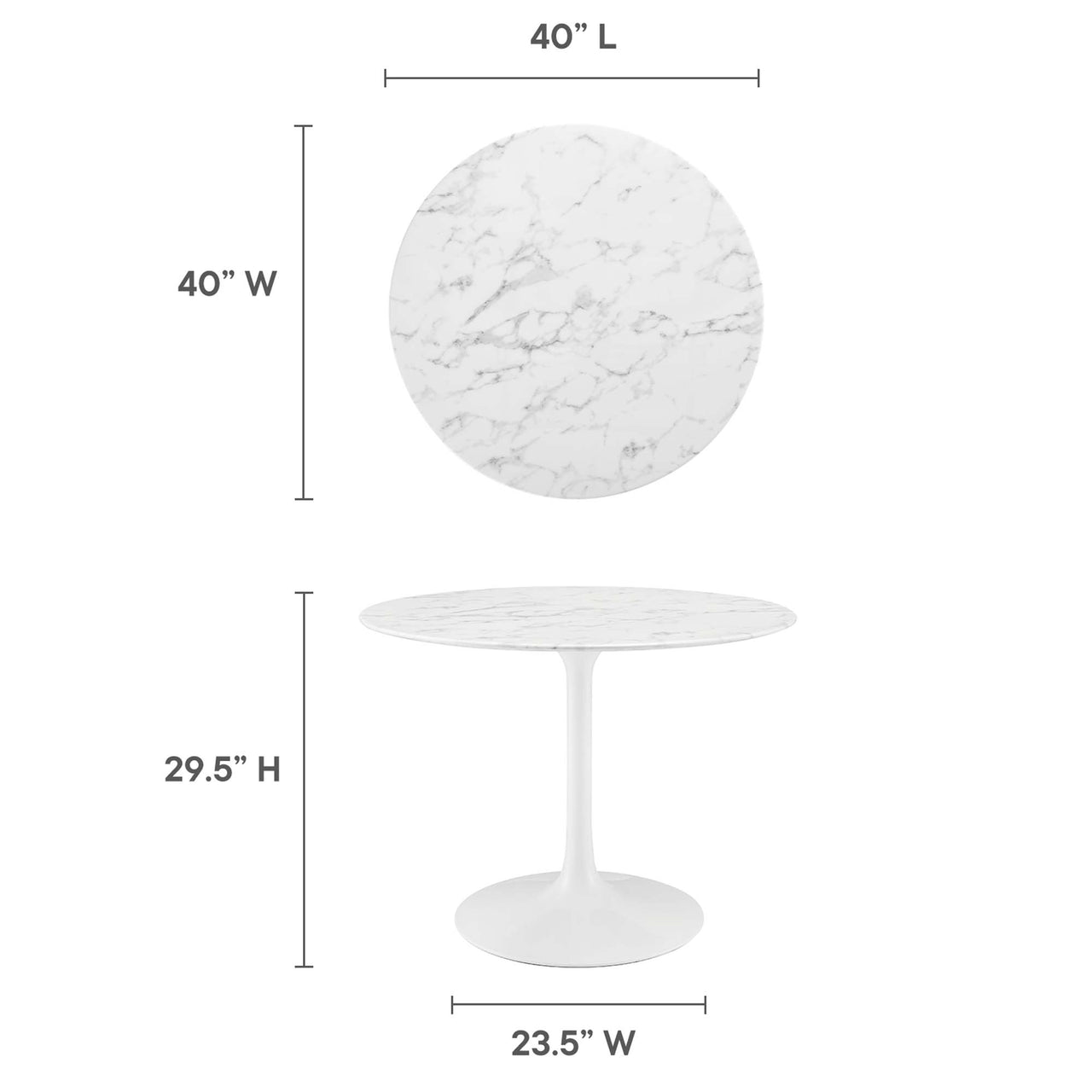 Ensemble Round Faux Marble Dining Table, Medium, White