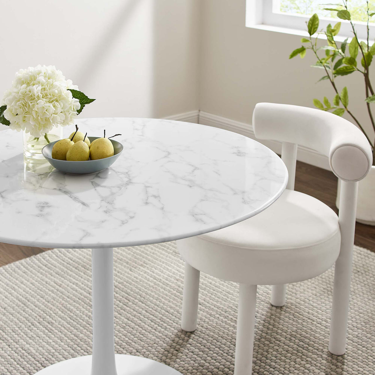 Ensemble Round Faux Marble Dining Table, Medium, White