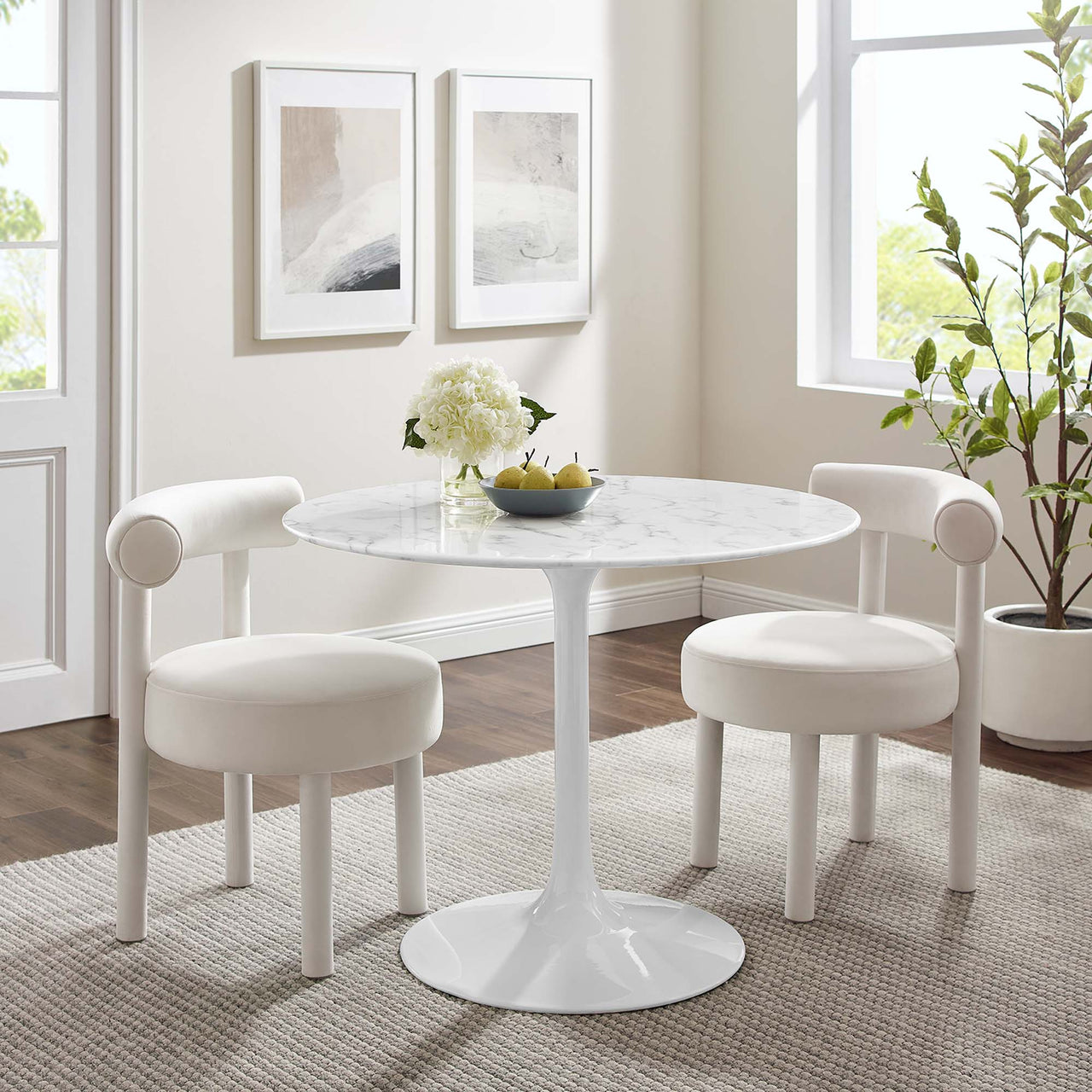 Ensemble Round Faux Marble Dining Table, Medium, White