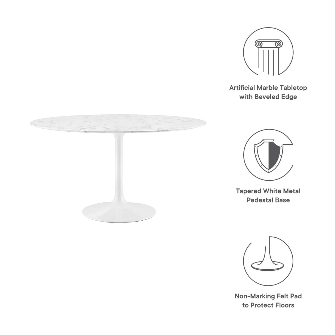 Ensemble Round Faux Marble Dining Table, Large, White