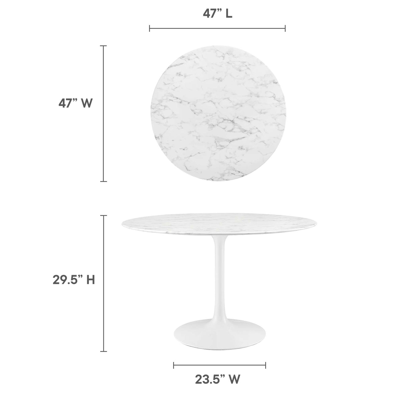 Ensemble Round Faux Marble Dining Table, Large, White