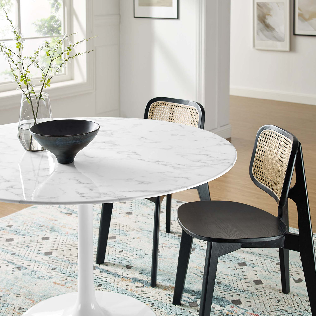 Ensemble Round Faux Marble Dining Table, Large, White