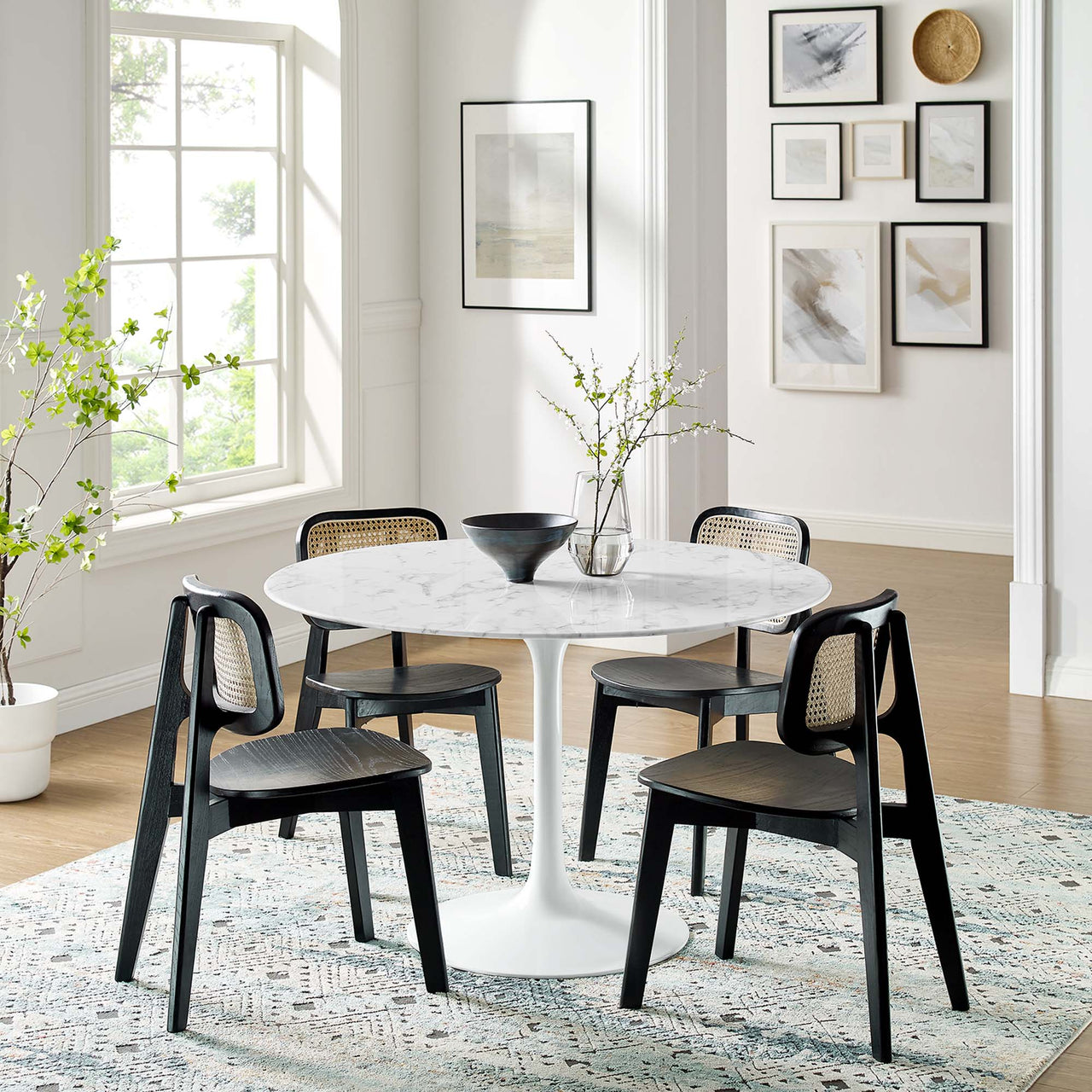 Ensemble Round Faux Marble Dining Table, Large, White