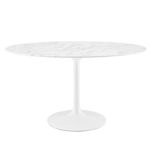 Ensemble Oval Faux Marble Dining Table, Medium, White