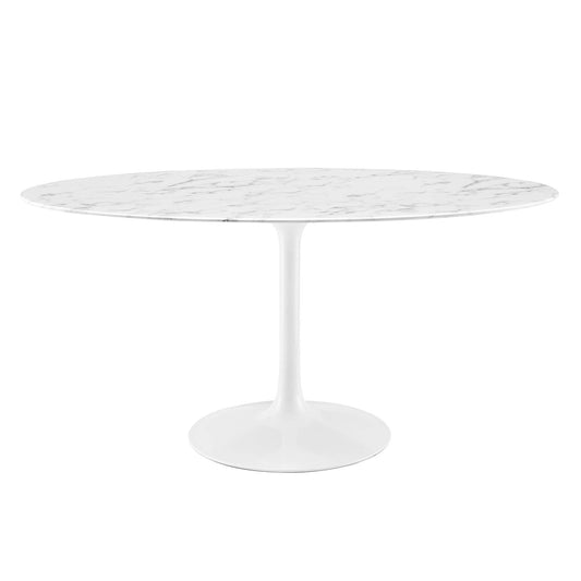 Ensemble Oval Faux Marble Dining Table, Large, White