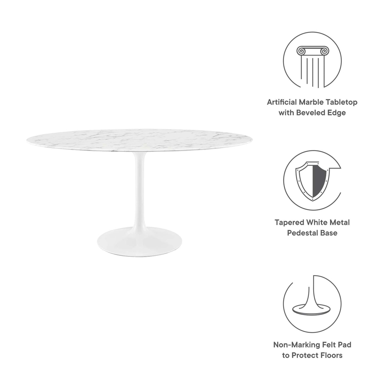 Ensemble Oval Faux Marble Dining Table, Large, White